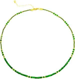 Retro-style colorful natural stone necklace,Chrysoprase, handmade, stackable to wear, designed specifically for women.