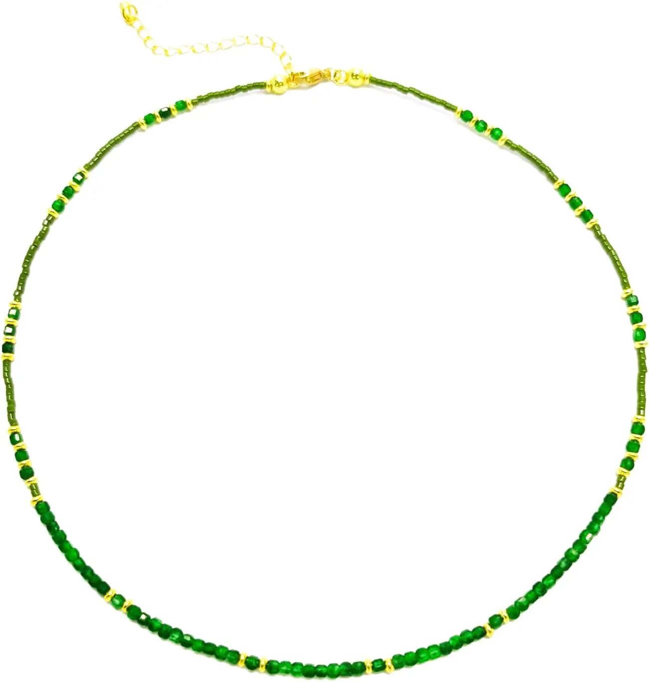 Retro-style colorful natural stone necklace,Chrysoprase, handmade, stackable to wear, designed specifically for women.