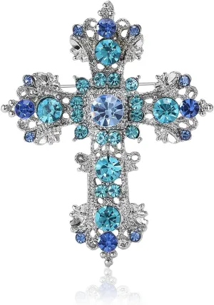 Rhinestone Cross Brooch for Women Men Vintage Big Crystal Cross Brooch Sparkling Cubic Zirconia Statement Cross Pin Elegant Clothing Hat Bag Skirt Accessories Christmas Halloween Birthday Party Costume Jewelry
