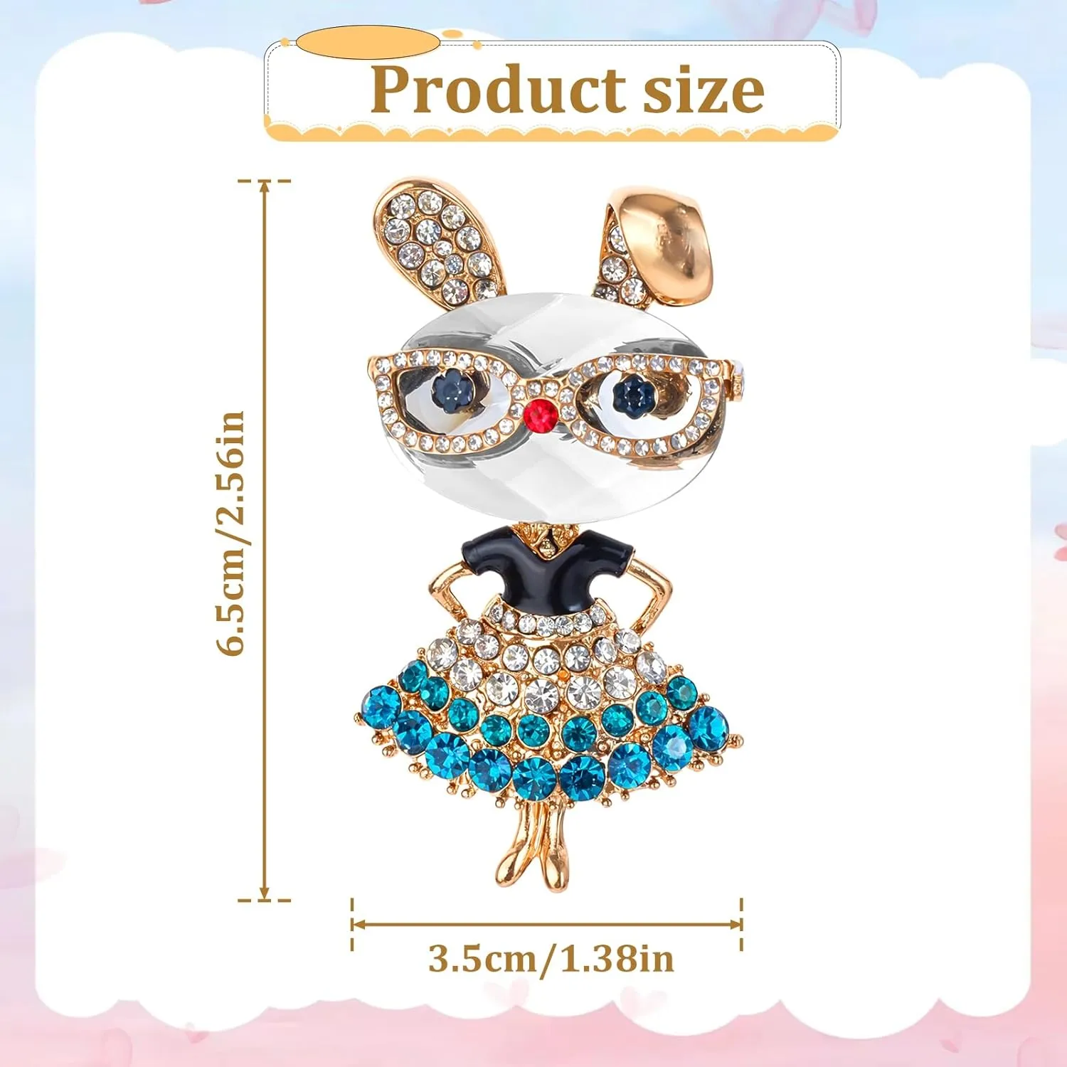 Rhinestone Lady Rabbit Brooch Dainty Cute Christmas Jewelry Crystal Easter Bunny Lapel Pin Party Costume Accessories for Graduation Souvenir Gift Honors Day