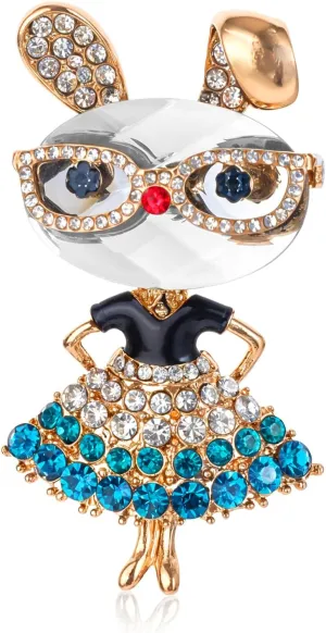 Rhinestone Lady Rabbit Brooch Dainty Cute Christmas Jewelry Crystal Easter Bunny Lapel Pin Party Costume Accessories for Graduation Souvenir Gift Honors Day