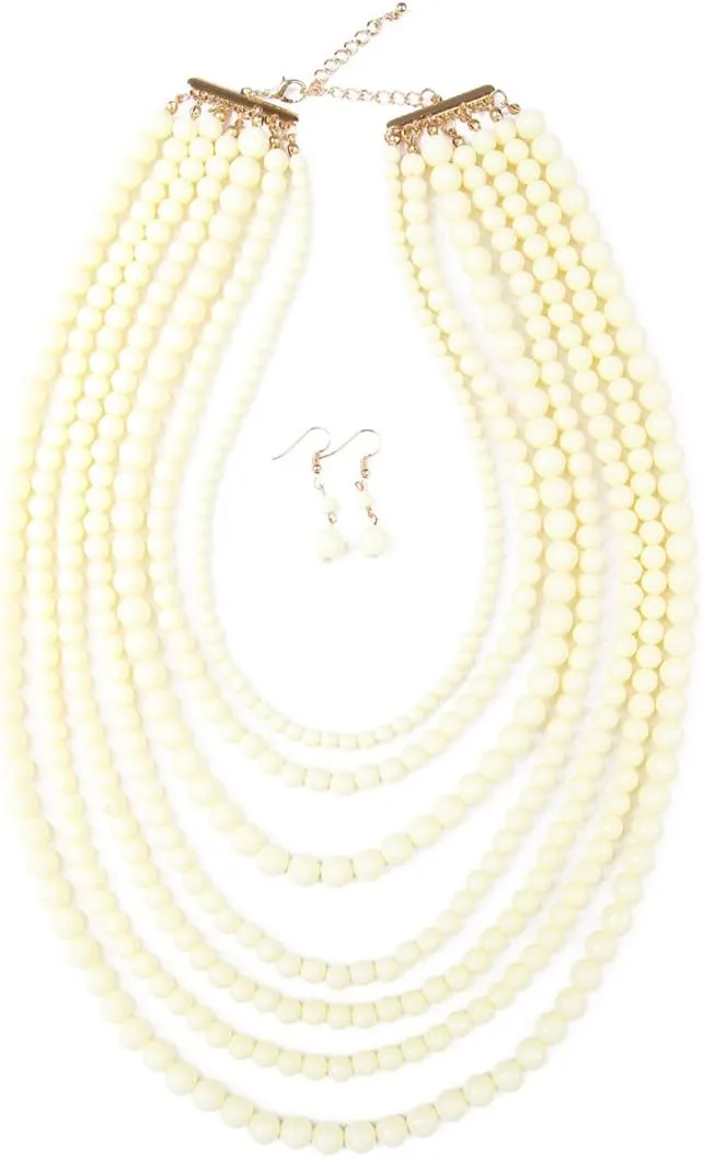 RIAH FASHION Multi Beaded Bubble Statement Necklace - Round Ball Chunky Drape Bib Collar Marbled, 7 Layer Long