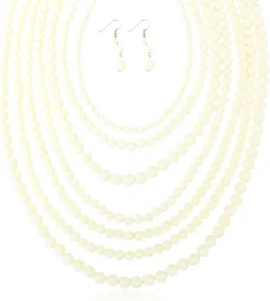 RIAH FASHION Multi Beaded Bubble Statement Necklace - Round Ball Chunky Drape Bib Collar Marbled, 7 Layer Long