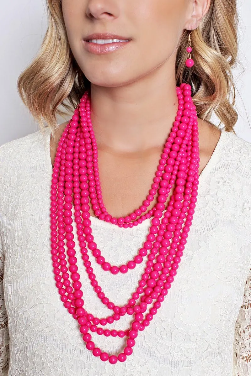 RIAH FASHION Multi Beaded Bubble Statement Necklace - Round Ball Chunky Drape Bib Collar Marbled, 7 Layer Long