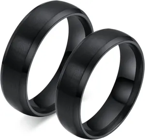 Ring Set for Girls, Stainless Engagement Ring Stainless Steel 6mm Black Brushed Jewelry Rings Gifts Size 6-12