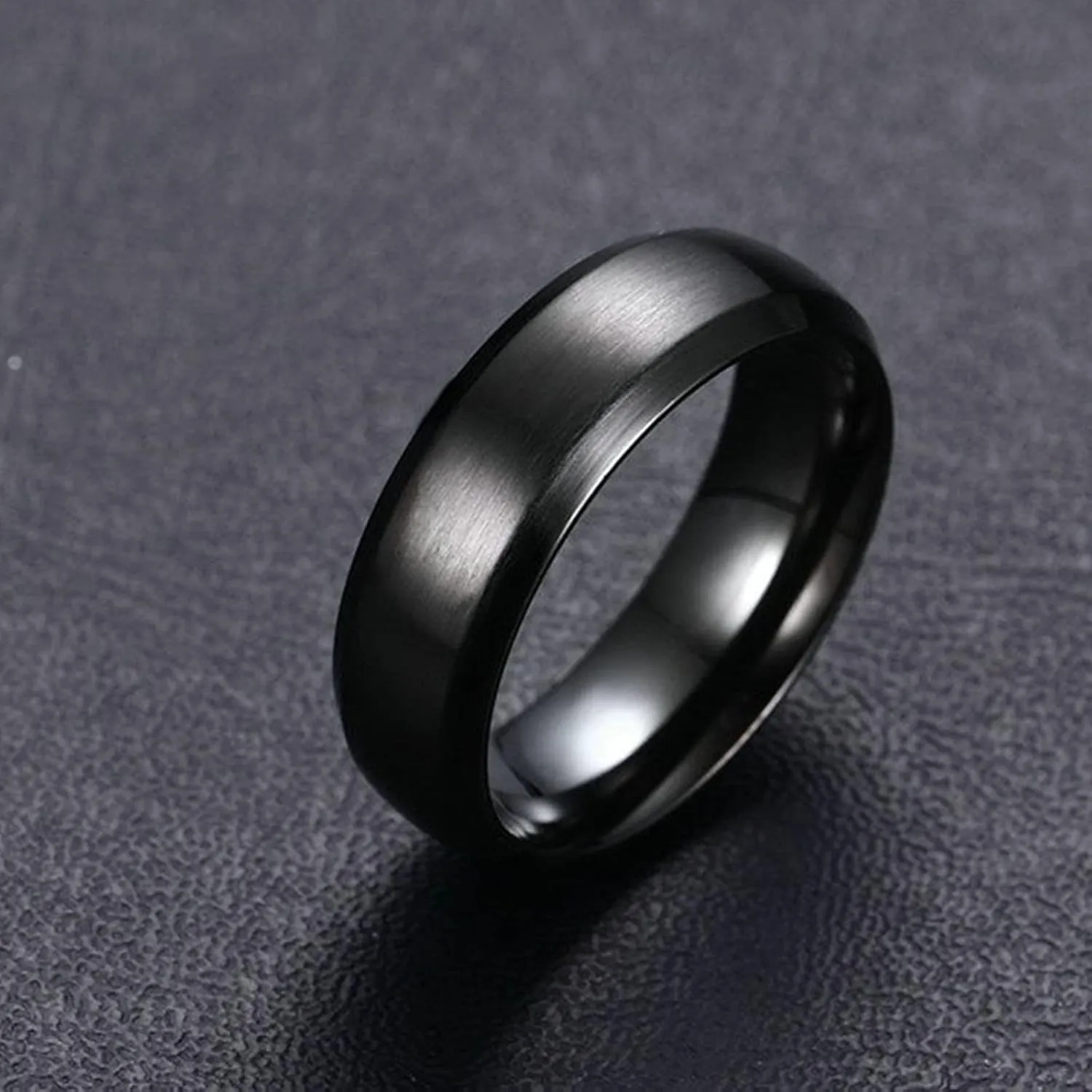 Ring Set for Girls, Stainless Engagement Ring Stainless Steel 6mm Black Brushed Jewelry Rings Gifts Size 6-12