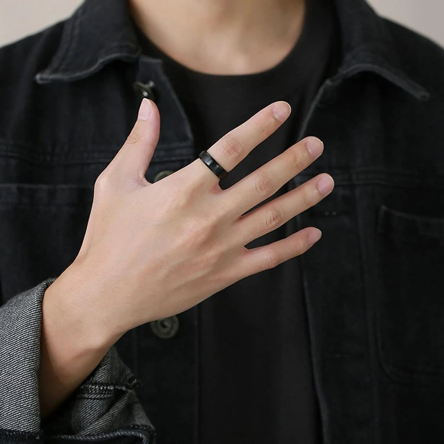 Ring Set for Girls, Stainless Engagement Ring Stainless Steel 6mm Black Brushed Jewelry Rings Gifts Size 6-12