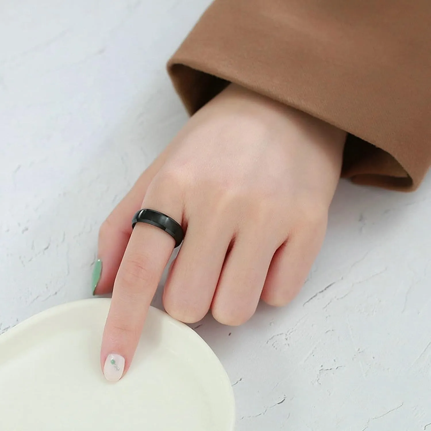 Ring Set for Girls, Stainless Engagement Ring Stainless Steel 6mm Black Brushed Jewelry Rings Gifts Size 6-12