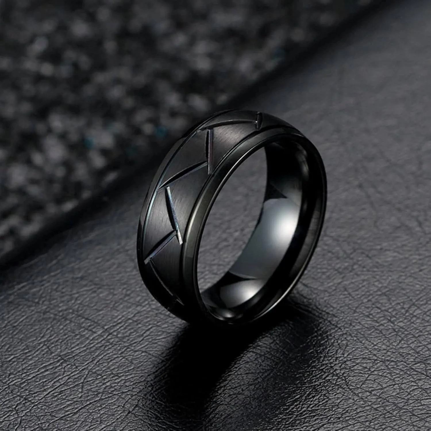Rings for Couples Stainless Steel, Black Silver Brushed Ring 8mm, Personalized