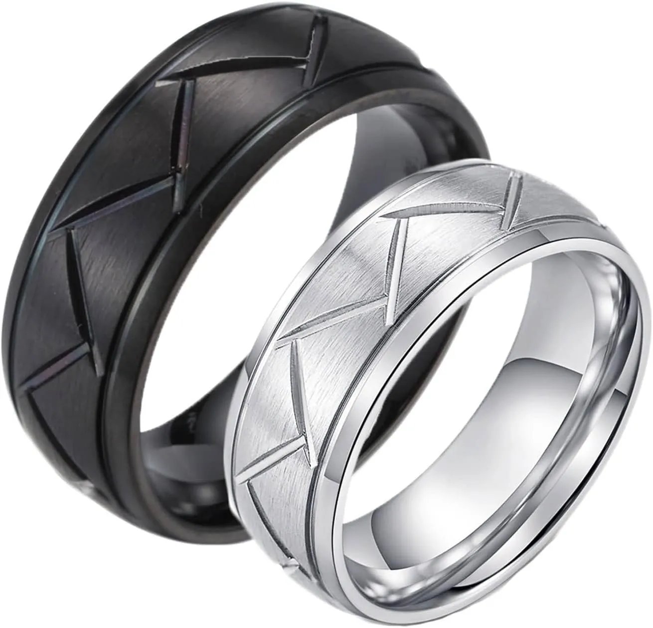 Rings for Couples Stainless Steel, Black Silver Brushed Ring 8mm, Personalized