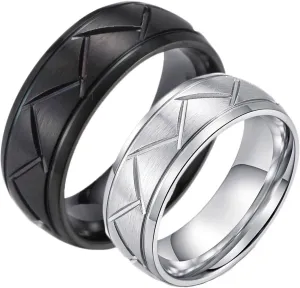 Rings for Couples Stainless Steel, Black Silver Brushed Ring 8mm, Personalized