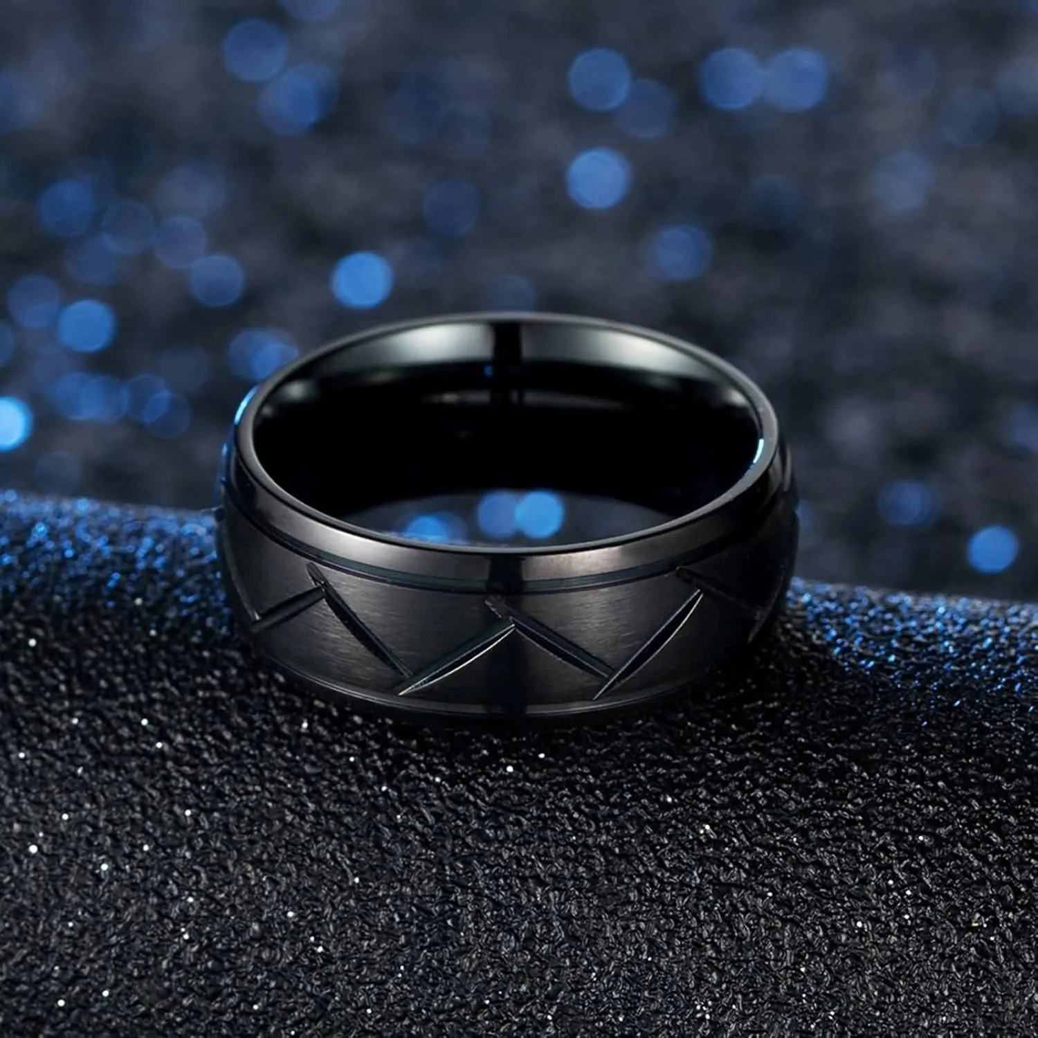 Rings for Couples Stainless Steel, Black Silver Brushed Ring 8mm, Personalized