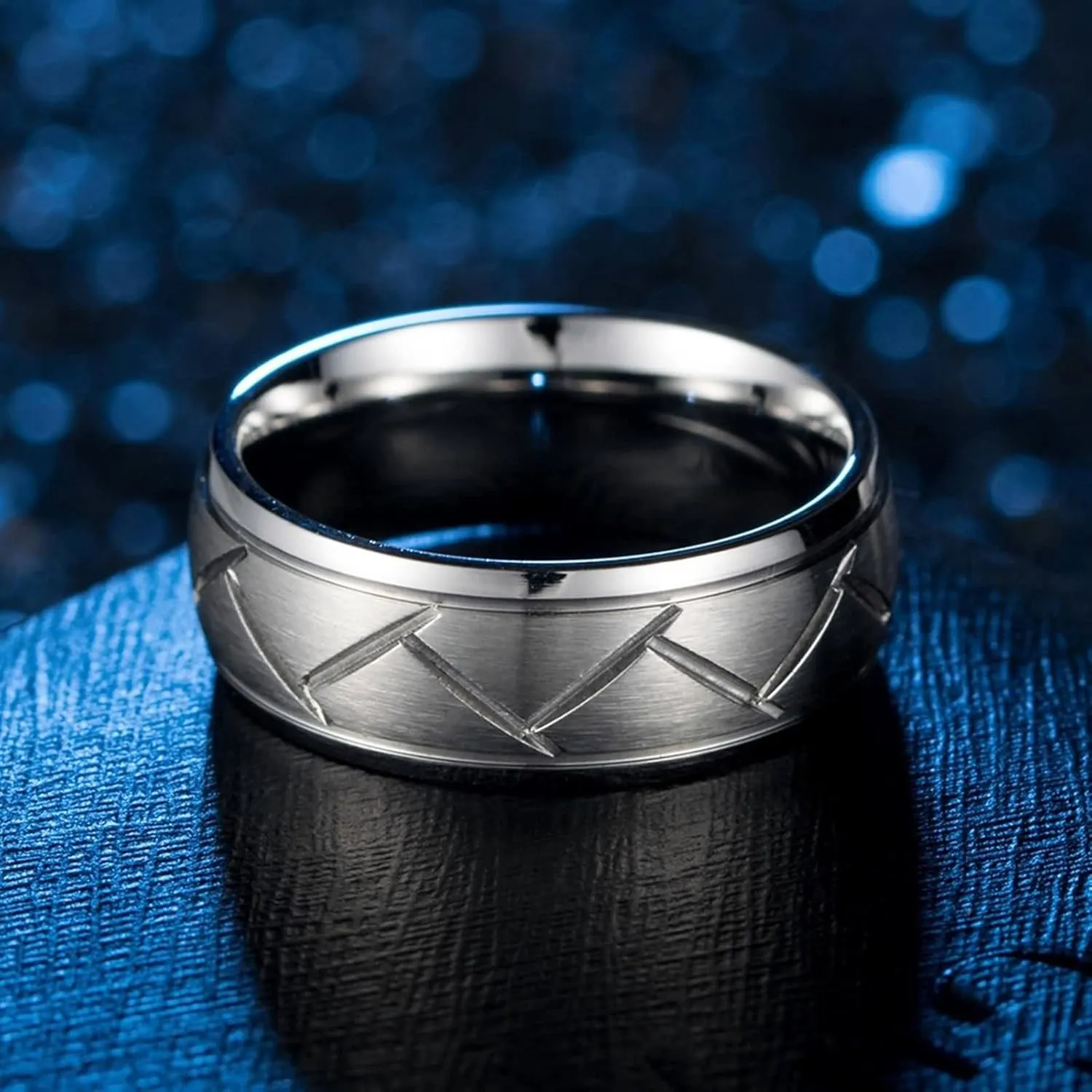 Rings for Couples Stainless Steel, Black Silver Brushed Ring 8mm, Personalized