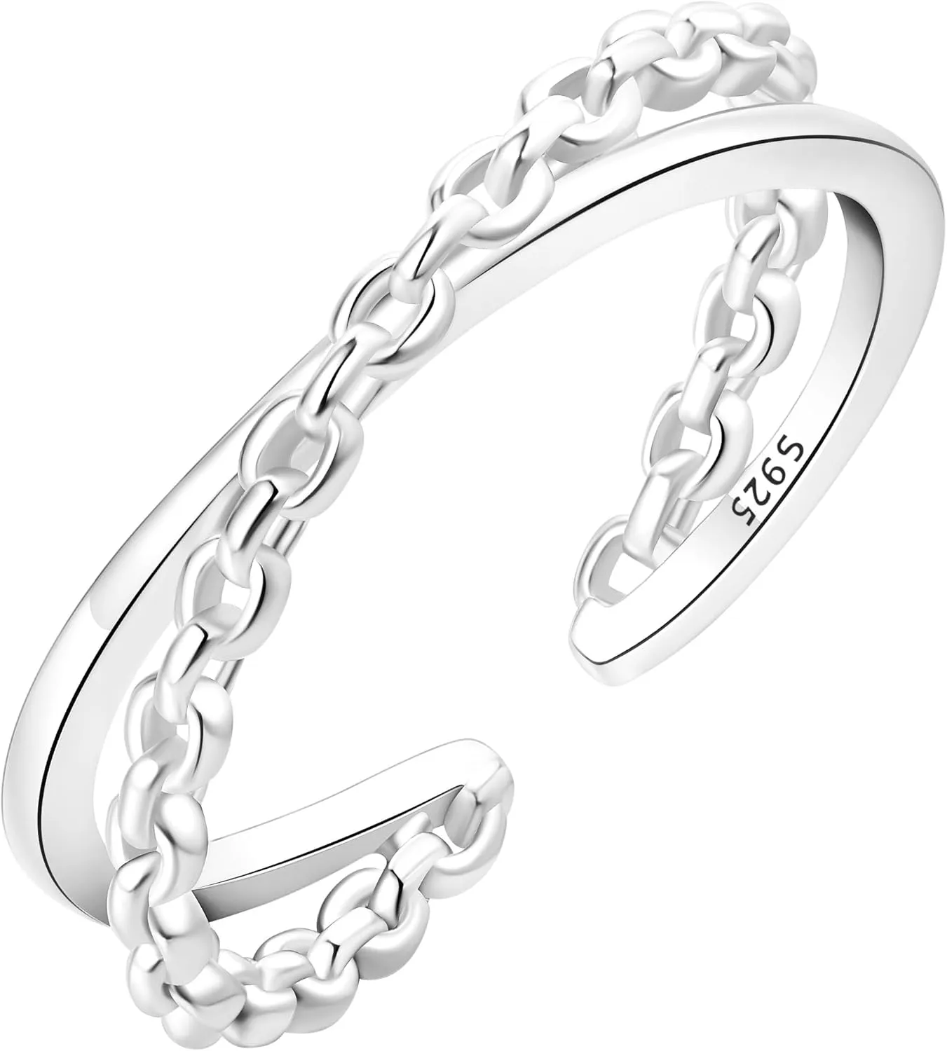 Rings for Women, 925 Sterling Silver Rings, Adjustable Promise Bling Cross Chain Open Ring for Women Men Couple Lovers Wedding Engagement