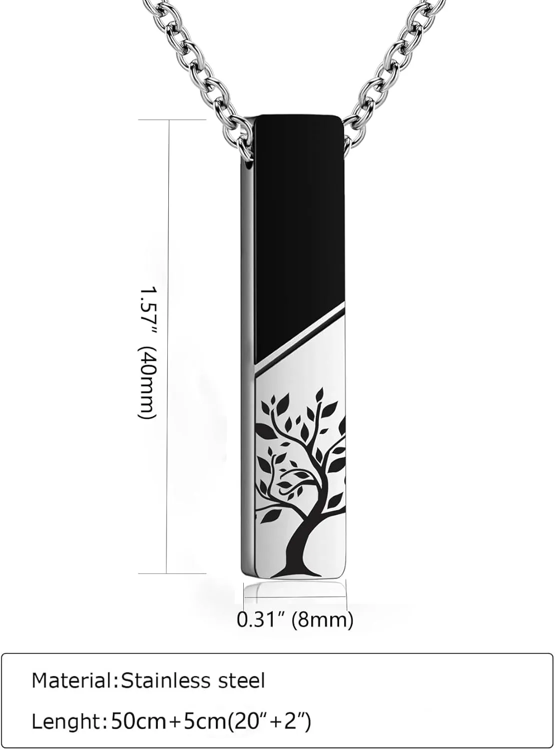 RIPFEVURN Tree of Life/Butterfly/Always with me Urn Necklaces for Ashes for Women Men Bar Stainless Steel Cremation Jewelry Human Ashes Holder Memorial Keepsake Pendant