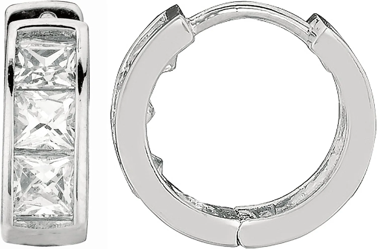Ritastephens Sterling Silver Princess-cut Cubic Zirconia Mini Huggie Hoop Earrings 3.5x9 Mm