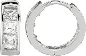 Ritastephens Sterling Silver Princess-cut Cubic Zirconia Mini Huggie Hoop Earrings 3.5x9 Mm