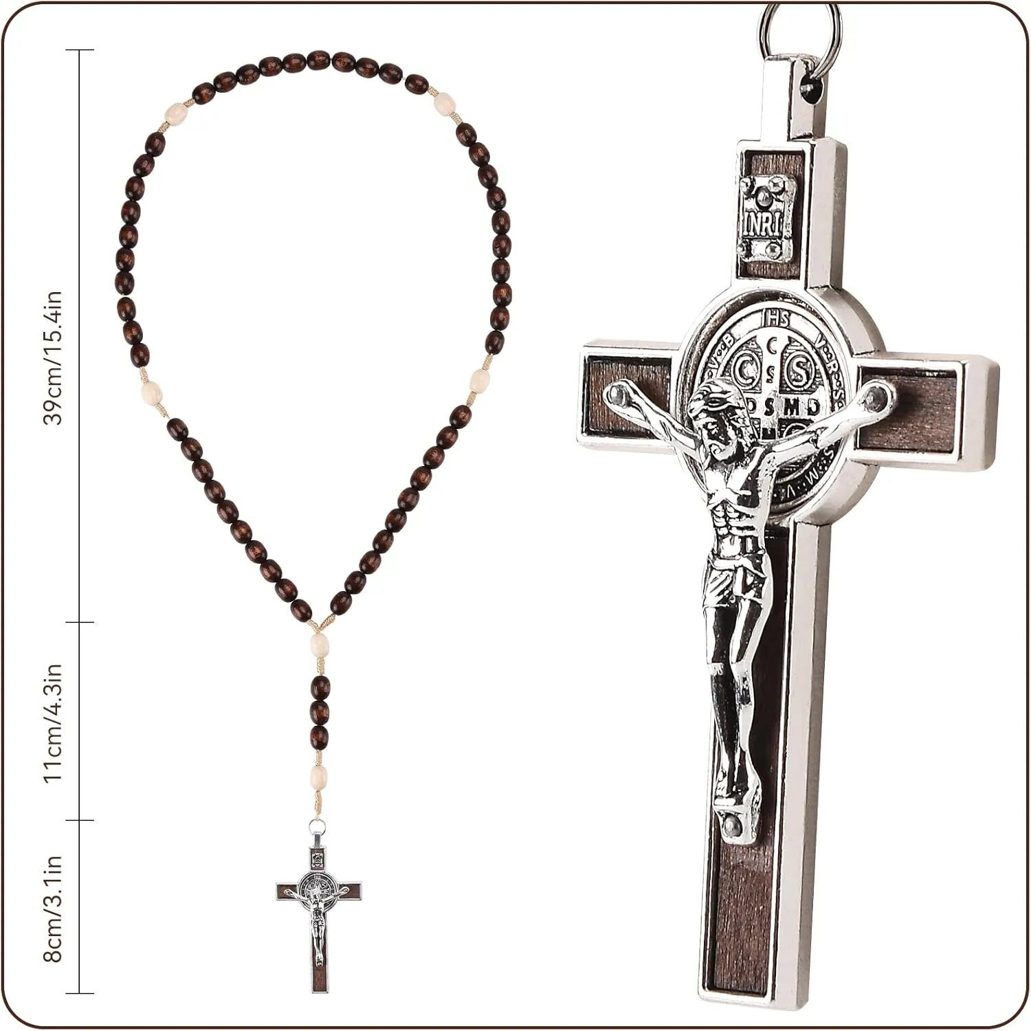 Rosary Beads Catholic for Women Men, Orthodox Rosaries Crucifix Necklace with Saint Benedict Medal Prayer Card, Handmade Wood Holy Rosary Cross Catholic Gifts, Mexican Rosarios Catolicos Para Hombre