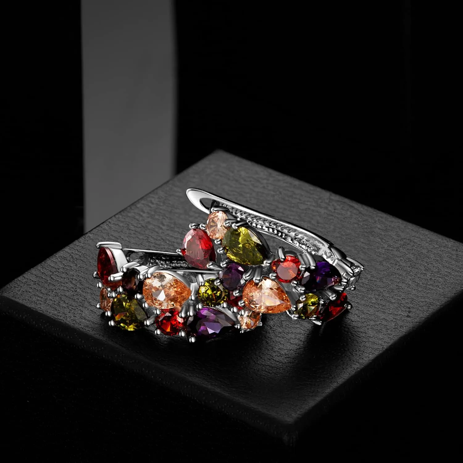 Rose Gold Hoop Earring for Women Multicolored Crystal Earring Sterling Silver Multi Gemstone Earrings Amethyst Ruby Sapphire Garnet Earring for Fashion Jewelry Ideal Valentine's Day