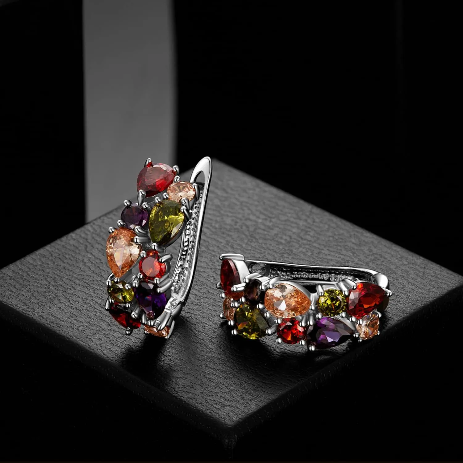 Rose Gold Hoop Earring for Women Multicolored Crystal Earring Sterling Silver Multi Gemstone Earrings Amethyst Ruby Sapphire Garnet Earring for Fashion Jewelry Ideal Valentine's Day