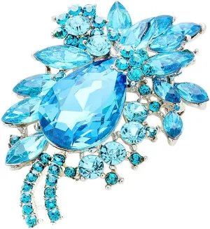 Rosemarie & Jubalee Women's Colorful Crystal Rhinestone Teardrop Flower Statement Brooch Pin With Pendant Loop, 3.25"