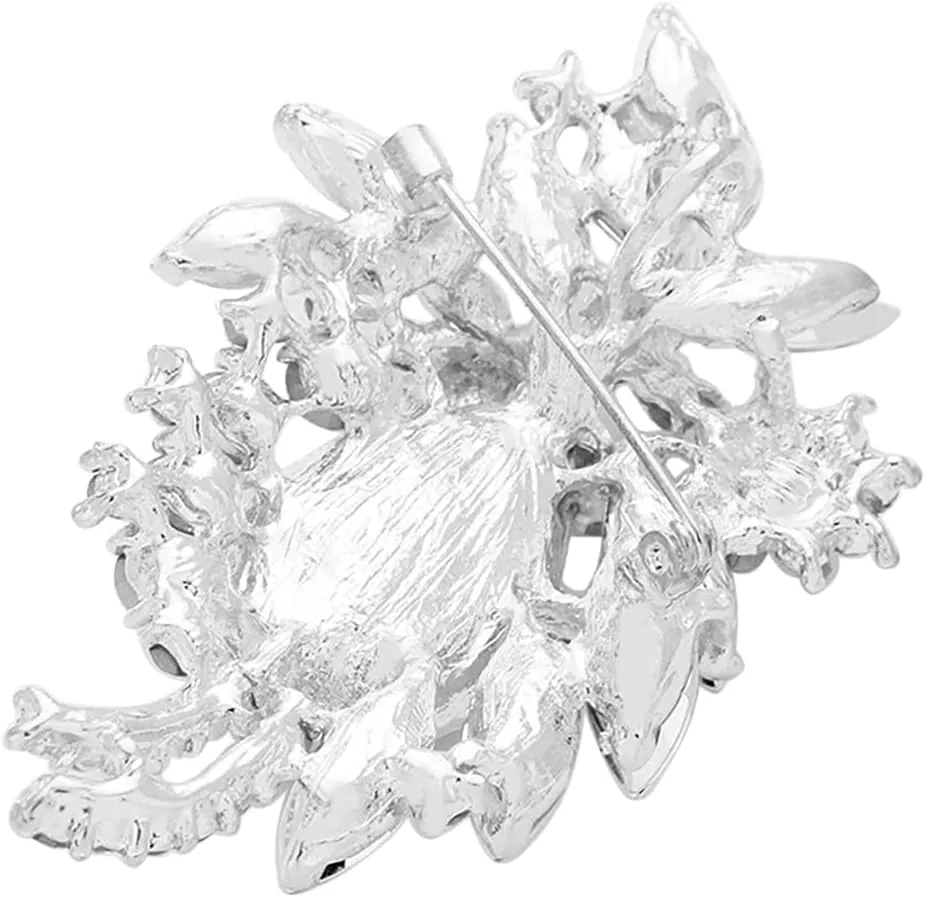 Rosemarie & Jubalee Women's Colorful Crystal Rhinestone Teardrop Flower Statement Brooch Pin With Pendant Loop, 3.25"