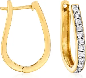 Ross-Simons 0.50 ct. t.w. Diamond Oval Hoop Earrings in 18kt Gold Over Sterling