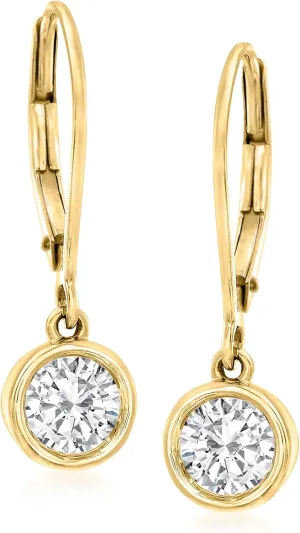 Ross-Simons 1.00 ct. t.w. Diamond Bezel-Set Drop Earrings in 14kt Yellow Gold