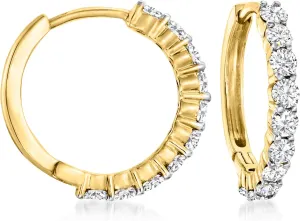 Ross-Simons 1.00 ct. t.w. Diamond Hoop Earrings in 14kt Yellow Gold