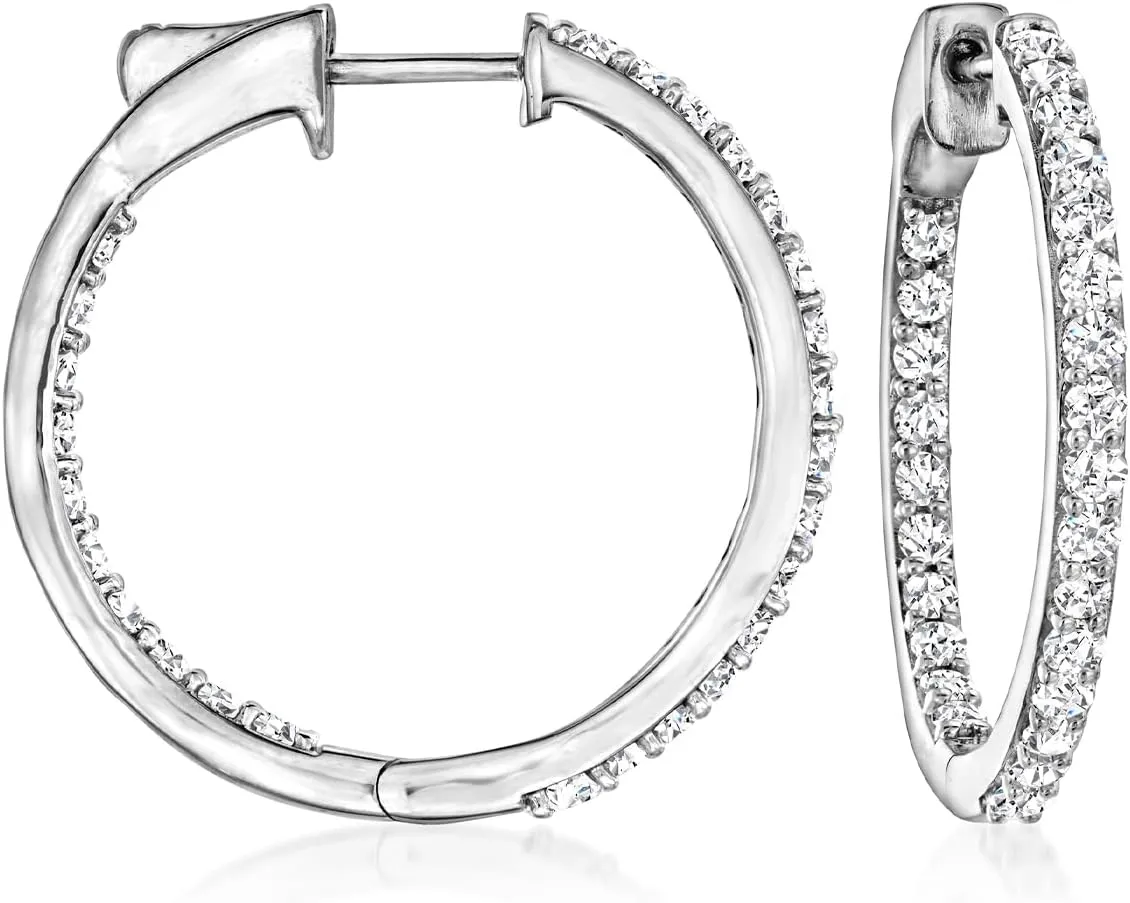 Ross-Simons 1.00 ct. t.w. Diamond Inside-Outside Hoop Earrings in Sterling Silver