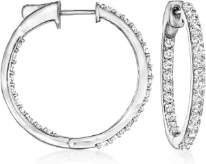 Ross-Simons 1.00 ct. t.w. Diamond Inside-Outside Hoop Earrings in Sterling Silver