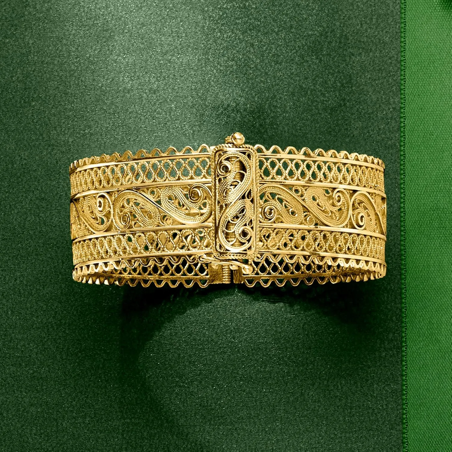 Ross-Simons 18kt Gold Over Sterling Wide Filigree Bangle Bracelet