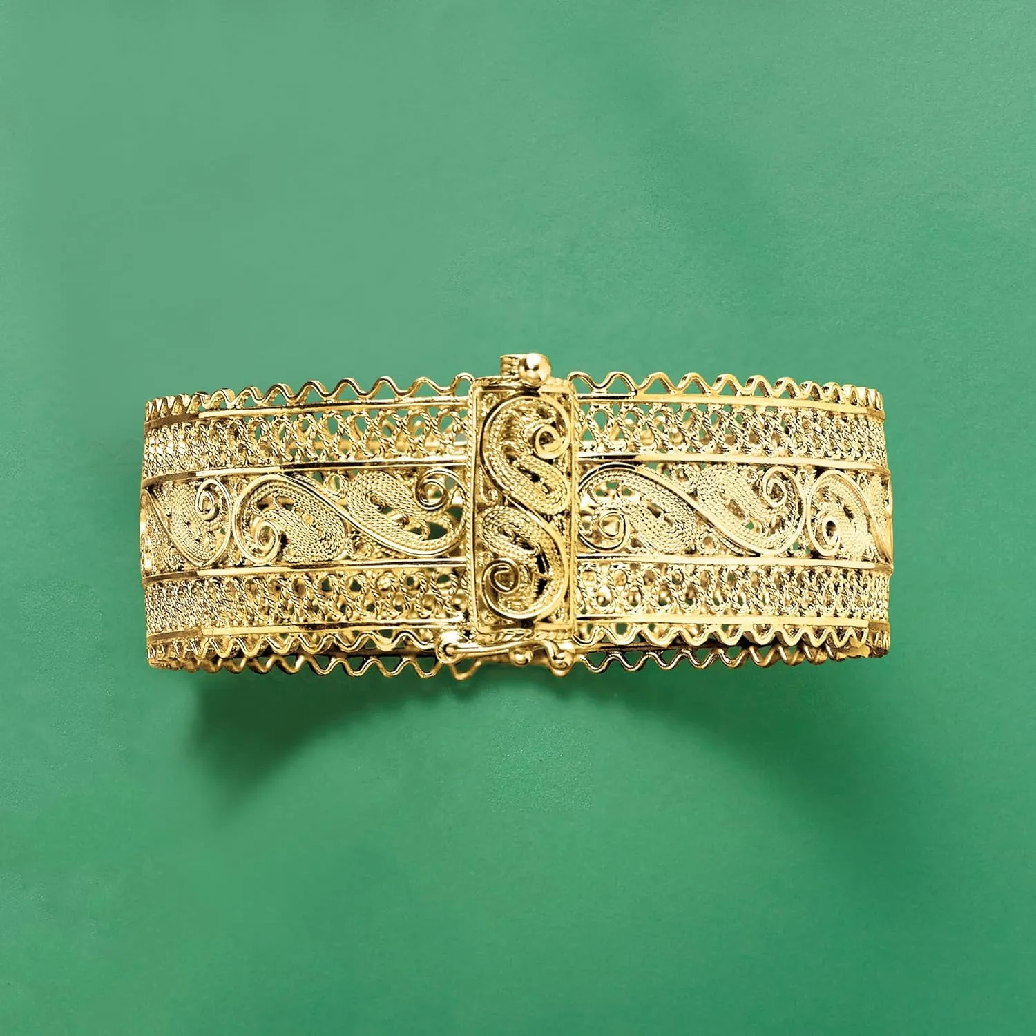 Ross-Simons 18kt Gold Over Sterling Wide Filigree Bangle Bracelet