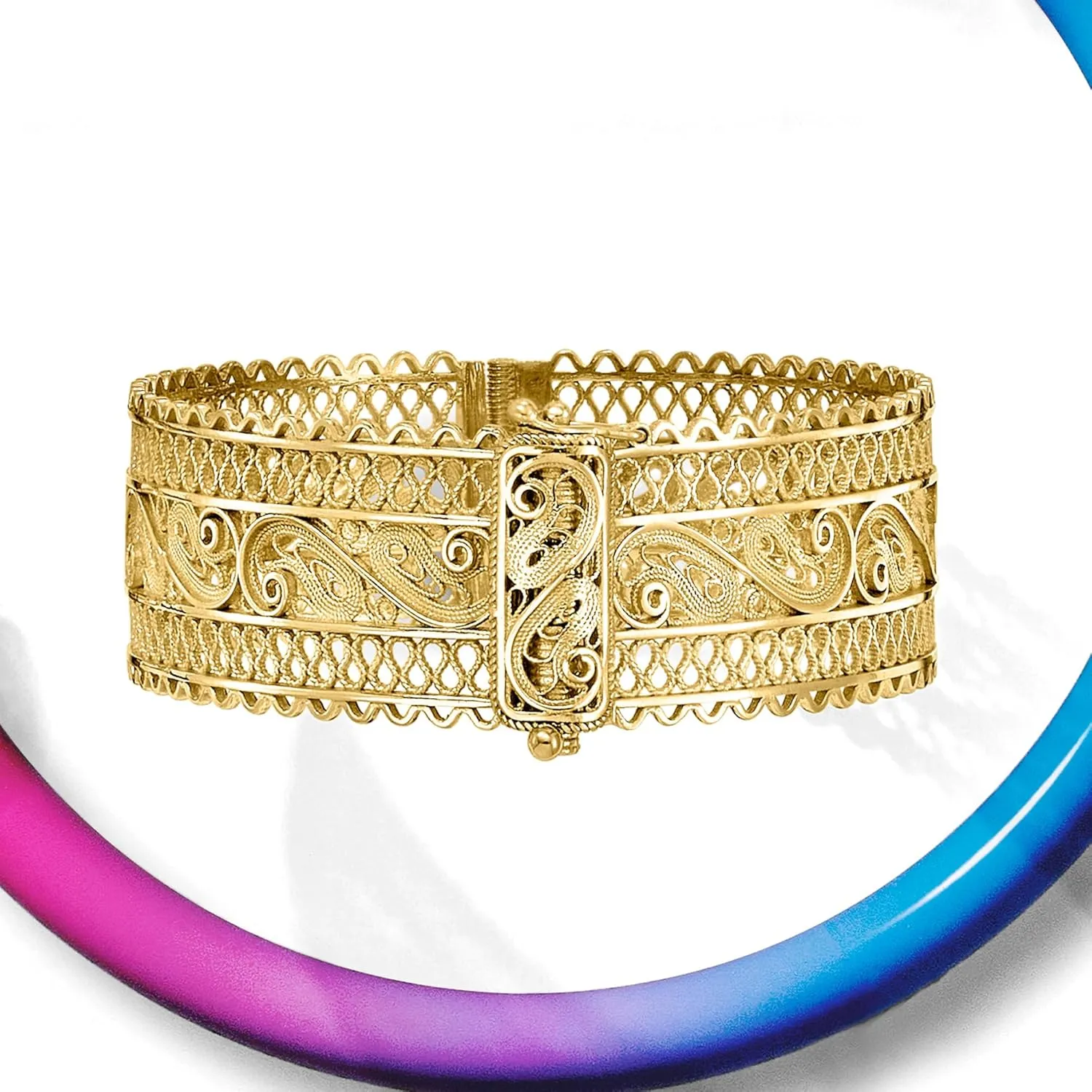 Ross-Simons 18kt Gold Over Sterling Wide Filigree Bangle Bracelet
