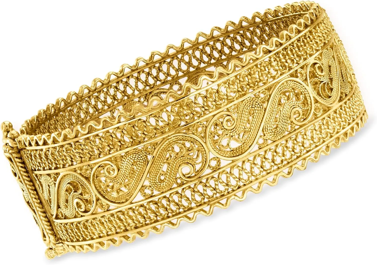 Ross-Simons 18kt Gold Over Sterling Wide Filigree Bangle Bracelet