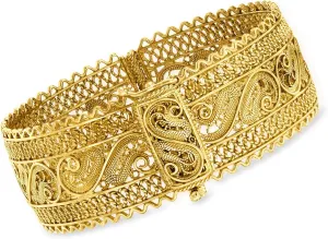 Ross-Simons 18kt Gold Over Sterling Wide Filigree Bangle Bracelet