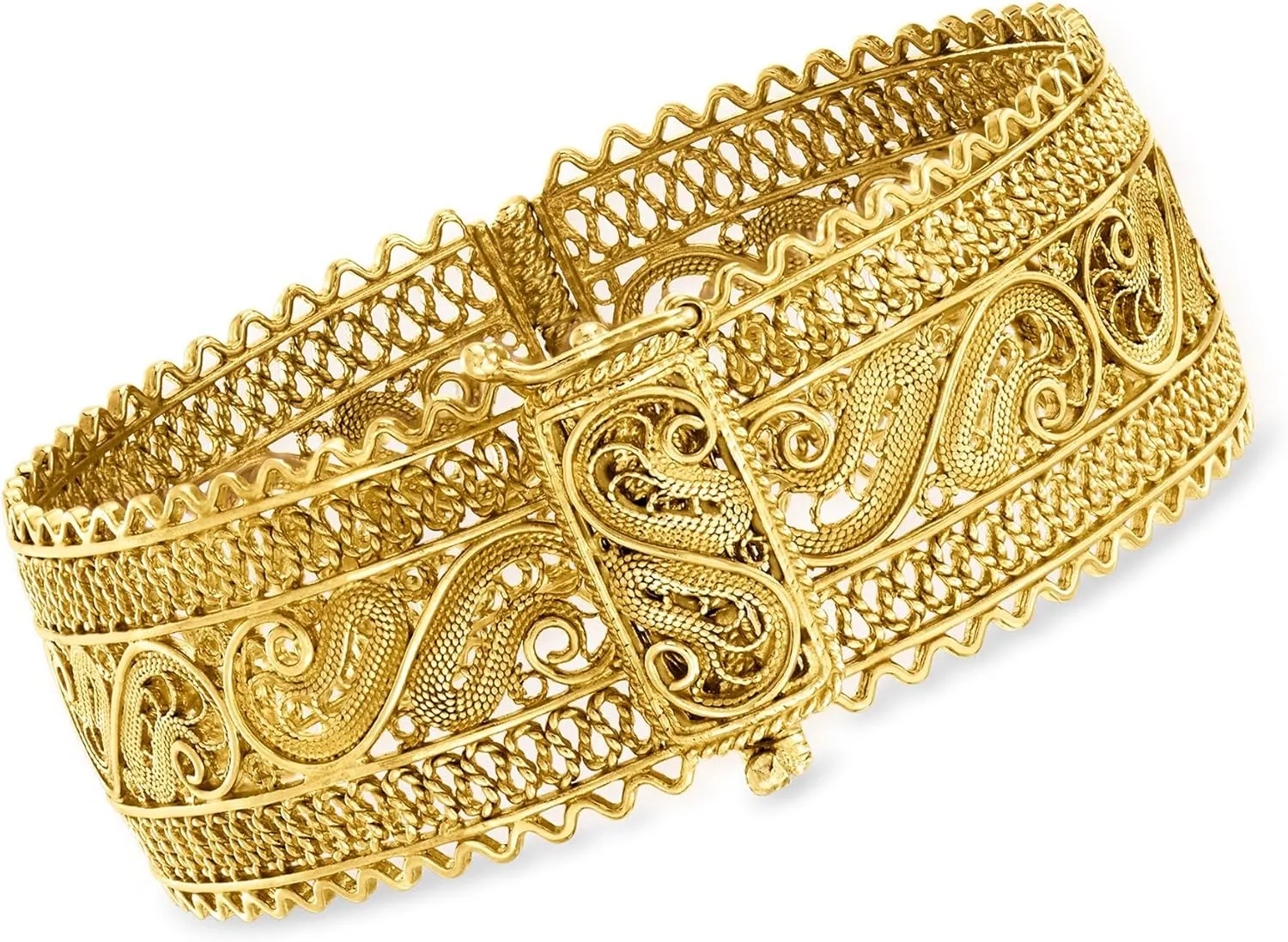 Ross-Simons 18kt Gold Over Sterling Wide Filigree Bangle Bracelet