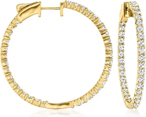 Ross-Simons 3.00 ct. t.w. Diamond Inside-Outside Hoop Earrings in 18kt Gold Over Sterling