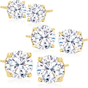 Ross-Simons 6.00 ct. t.w. CZ Jewelry Set: 3 Pairs Of Stud Earrings in 18kt Gold Over Sterling