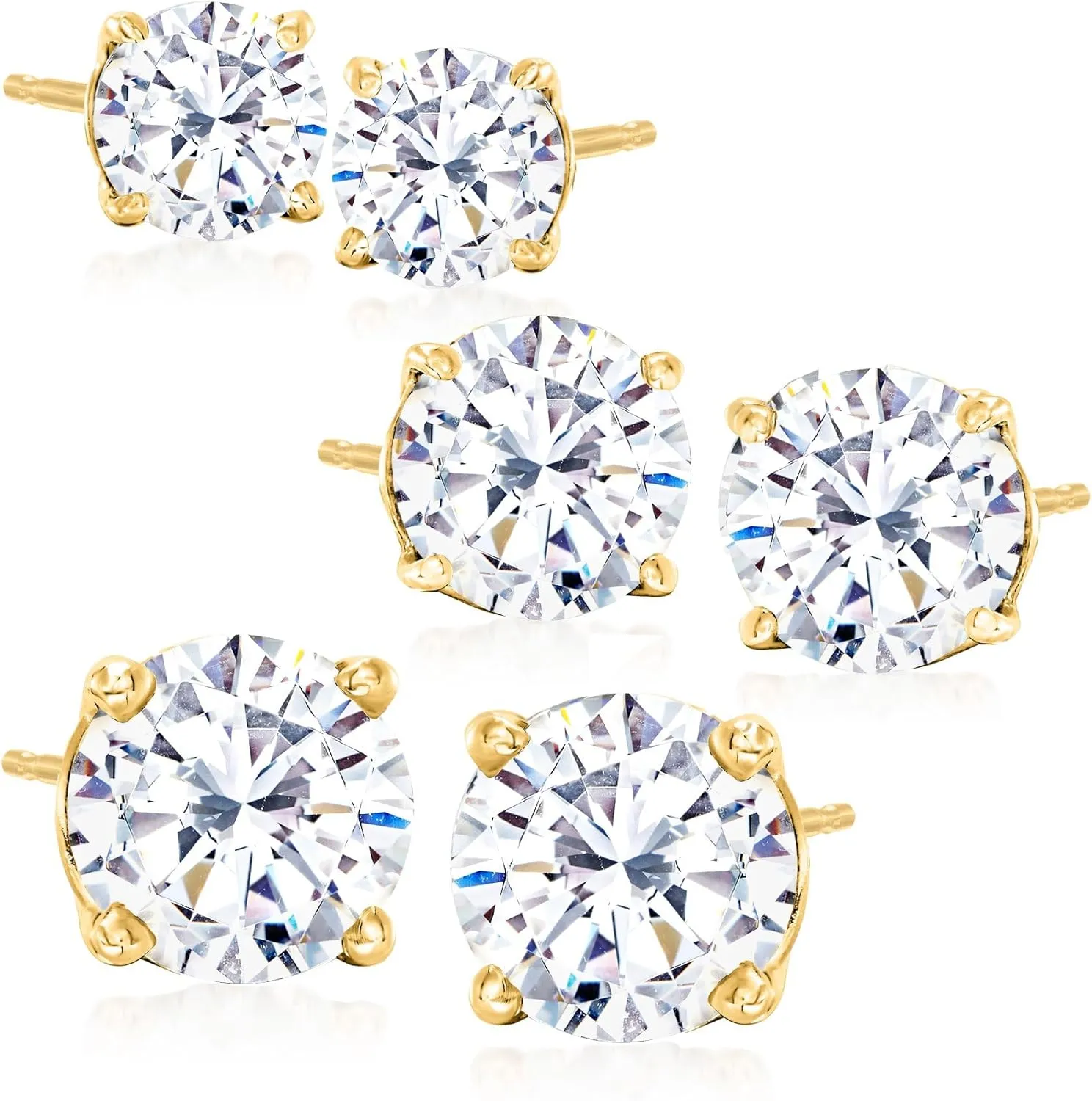 Ross-Simons 6.00 ct. t.w. CZ Jewelry Set: 3 Pairs Of Stud Earrings in 18kt Gold Over Sterling