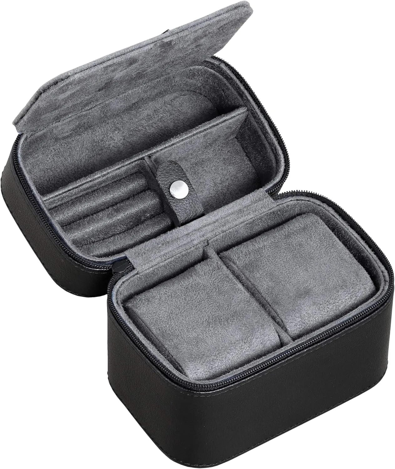 ROTHWELL Gift Set 6 Slot Leather Watch Box and 2 Watch Travel Case - Luxury Watch Case Organizer, Microsuede Liner, Locking Mens Jewelry Watches Holder, Storage Boxes Glass Top (Black/Grey Gift Set)