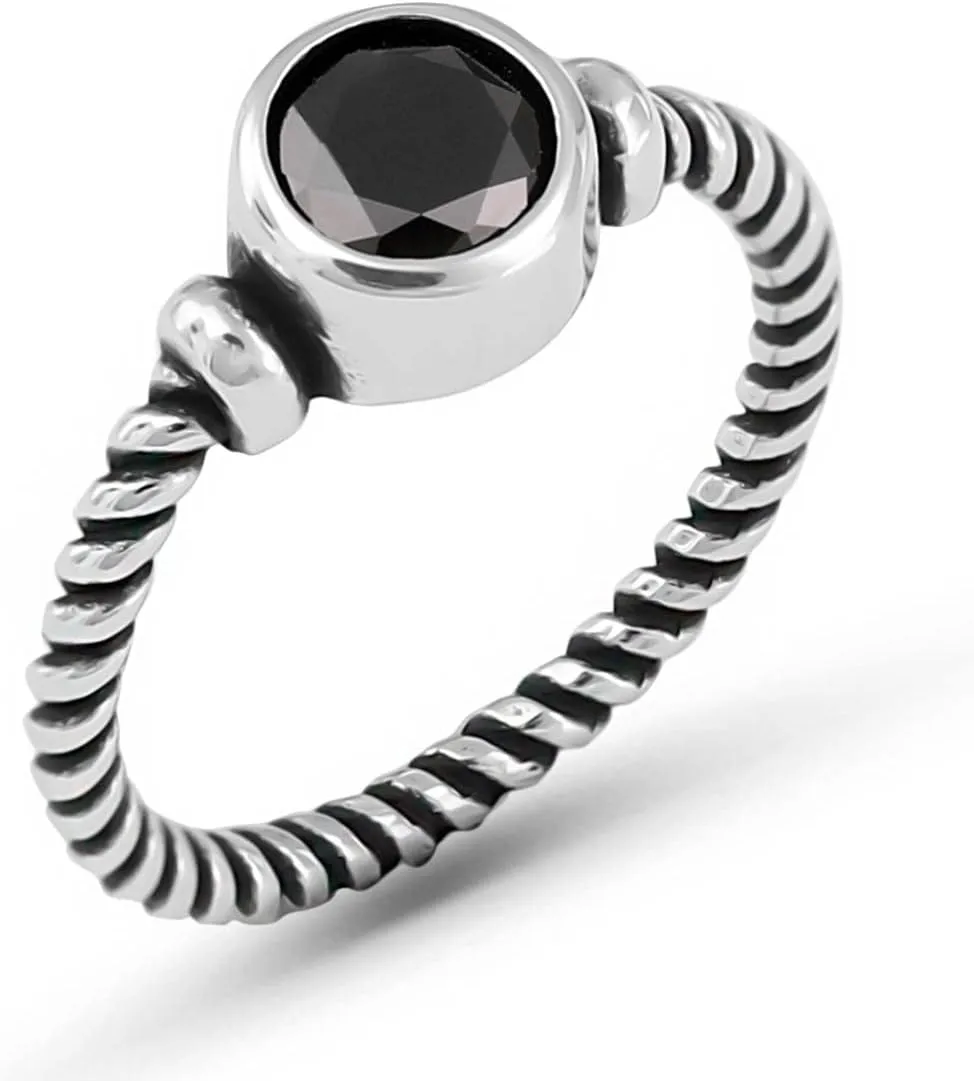 Round Shape Brilliant Cut Black Cz Cubic Zirconia Genuine 925 Sterling Silver Simulated Black Diamond Luxury Gift Ring for Her