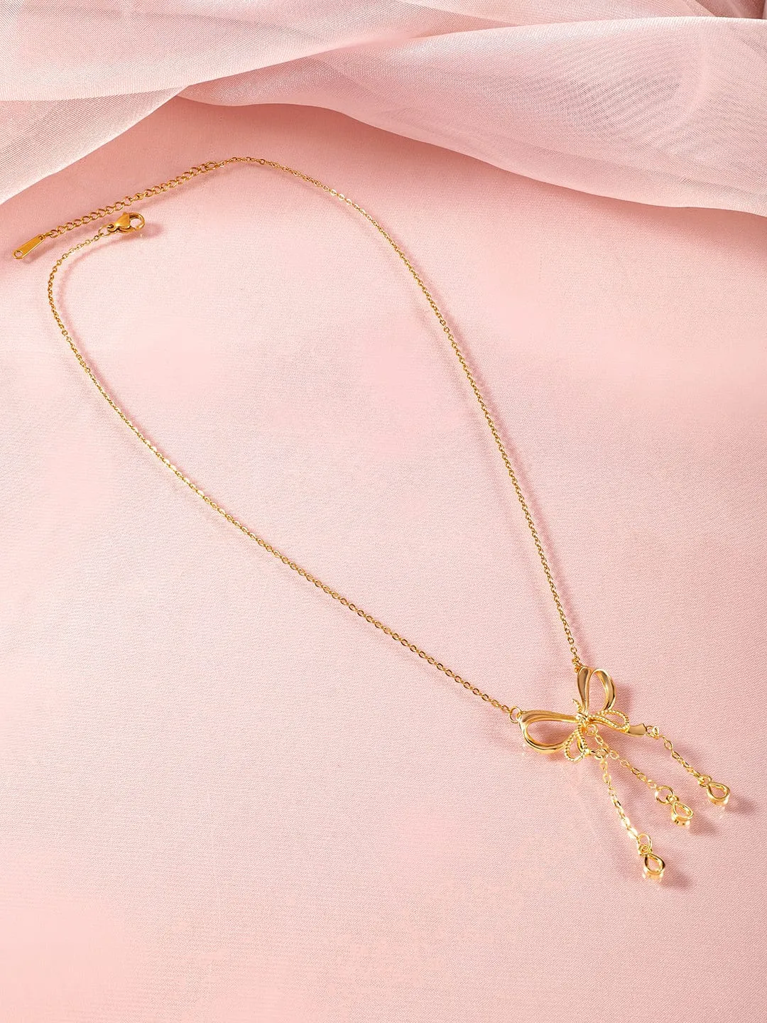 Rubans 18K Gold-Plated Stainless-Steel Tarnish-Free Waterproof Bow Pendant Necklace