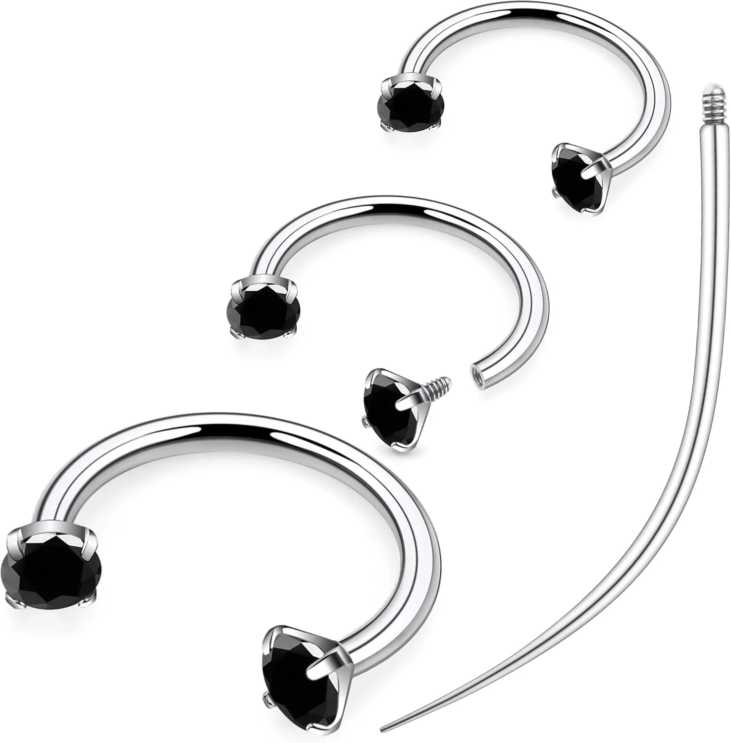 Ruifan ASTM F136 Titanium Horseshoe Nose Ring 16G Cubic Zircon Septum Rings Piercing Jewelry Internally Threaded Cartilage Conch Helix Rook Tragus Lip Earring Hoop Eyebrow For Women Men 8mm 10mm 12mm
