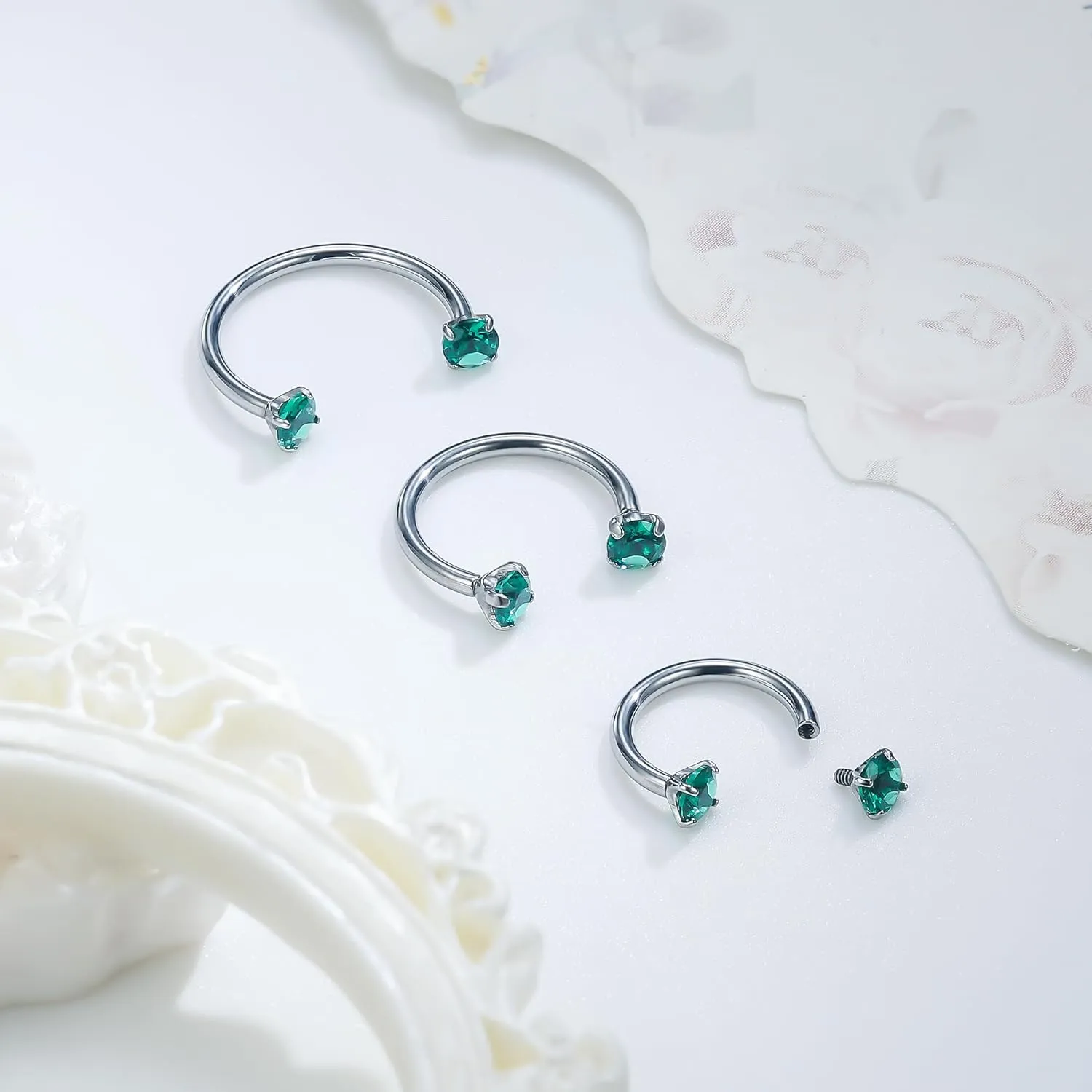 Ruifan ASTM F136 Titanium Horseshoe Nose Ring 16G Cubic Zircon Septum Rings Piercing Jewelry Internally Threaded Cartilage Conch Helix Rook Tragus Lip Earring Hoop Eyebrow For Women Men 8mm 10mm 12mm