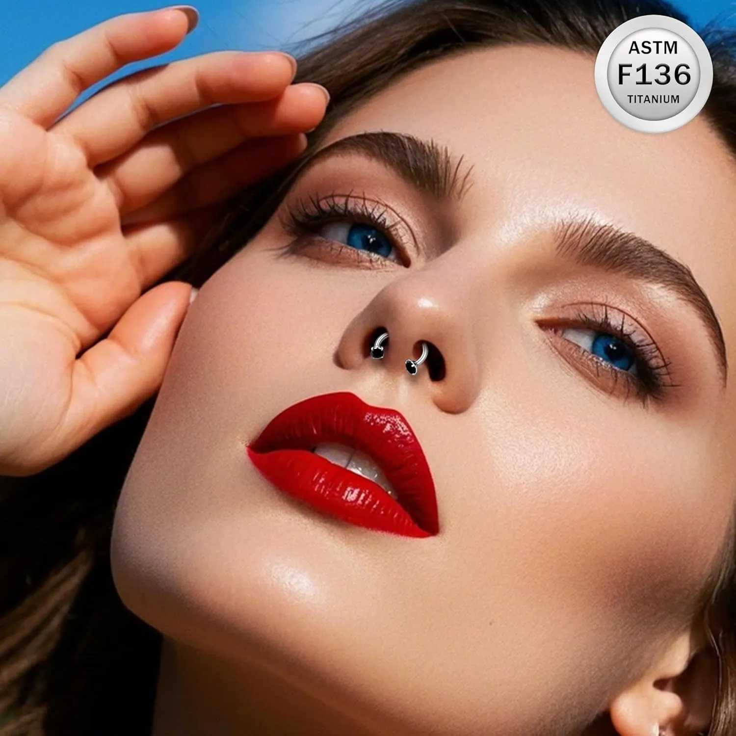 Ruifan ASTM F136 Titanium Horseshoe Nose Ring 16G Cubic Zircon Septum Rings Piercing Jewelry Internally Threaded Cartilage Conch Helix Rook Tragus Lip Earring Hoop Eyebrow For Women Men 8mm 10mm 12mm