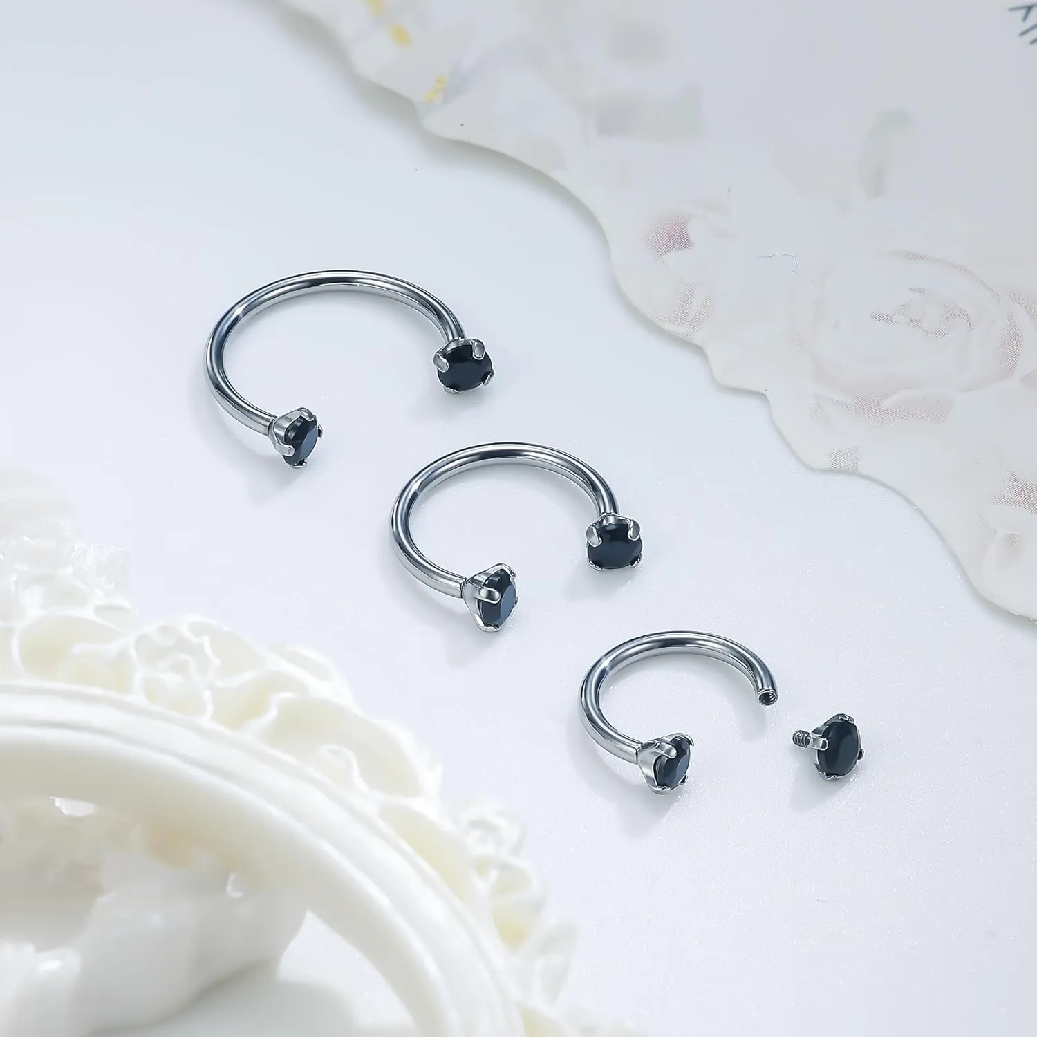 Ruifan ASTM F136 Titanium Horseshoe Nose Ring 16G Cubic Zircon Septum Rings Piercing Jewelry Internally Threaded Cartilage Conch Helix Rook Tragus Lip Earring Hoop Eyebrow For Women Men 8mm 10mm 12mm