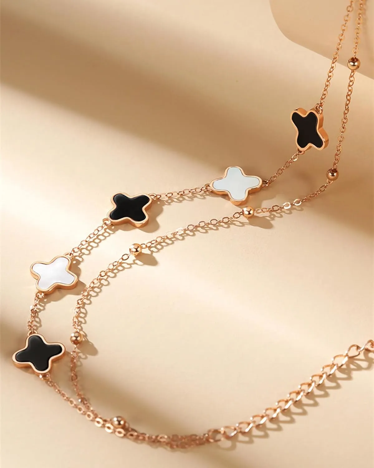 S925 Silver 14K Rose Gold plated Clover Lucky Bracelet for Women Green/Black/White/Red Flower Four Leaf Link Bracelets Trendy Jewelry Gifts for Women