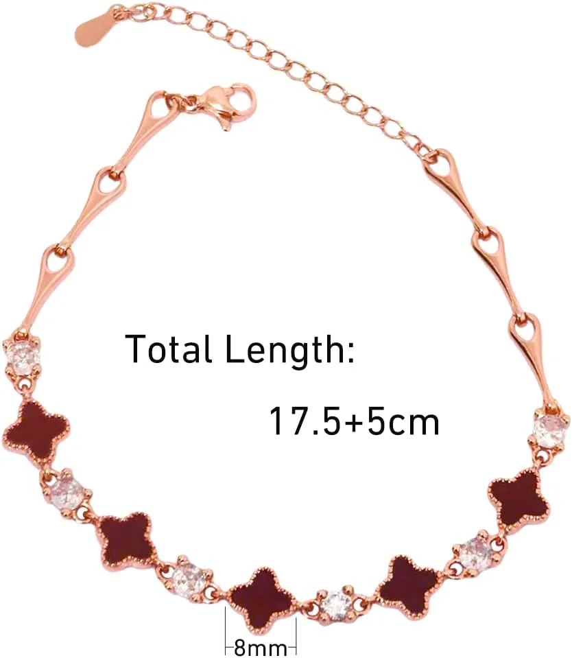 S925 Silver 14K Rose Gold plated Clover Lucky Bracelet for Women Green/Black/White/Red Flower Four Leaf Link Bracelets Trendy Jewelry Gifts for Women