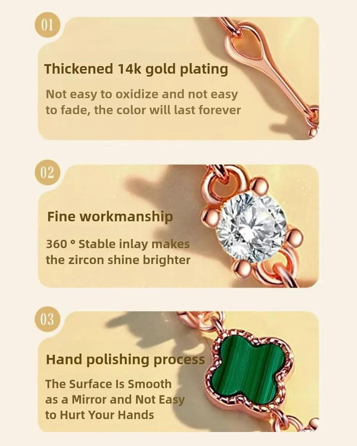 S925 Silver 14K Rose Gold plated Clover Lucky Bracelet for Women Green/Black/White/Red Flower Four Leaf Link Bracelets Trendy Jewelry Gifts for Women